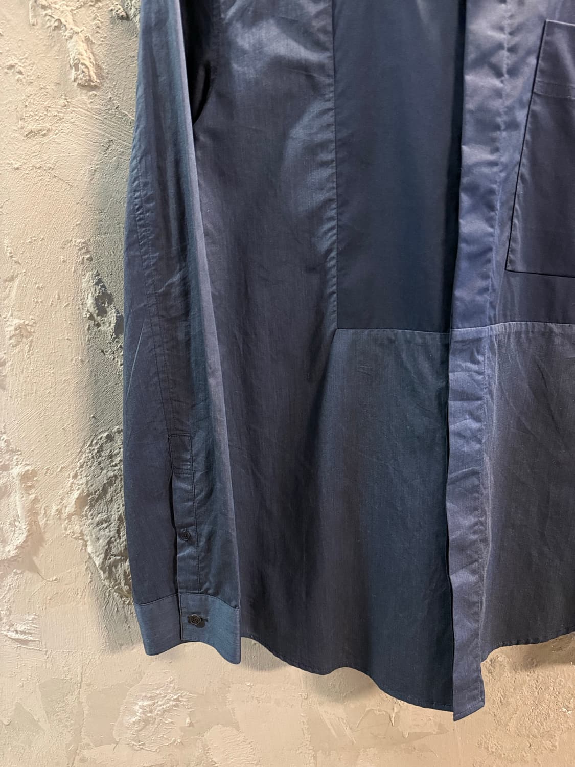 100 시스템 SYSTEM 히든버튼 배색 셔츠 네이비 상품이미지2