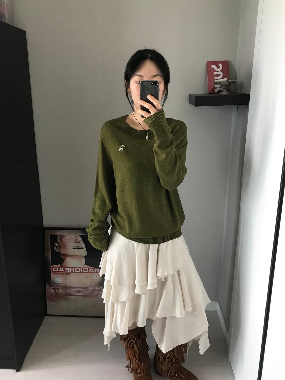 아베크롬비 산양 자수로고 카키 니트 상품이미지2