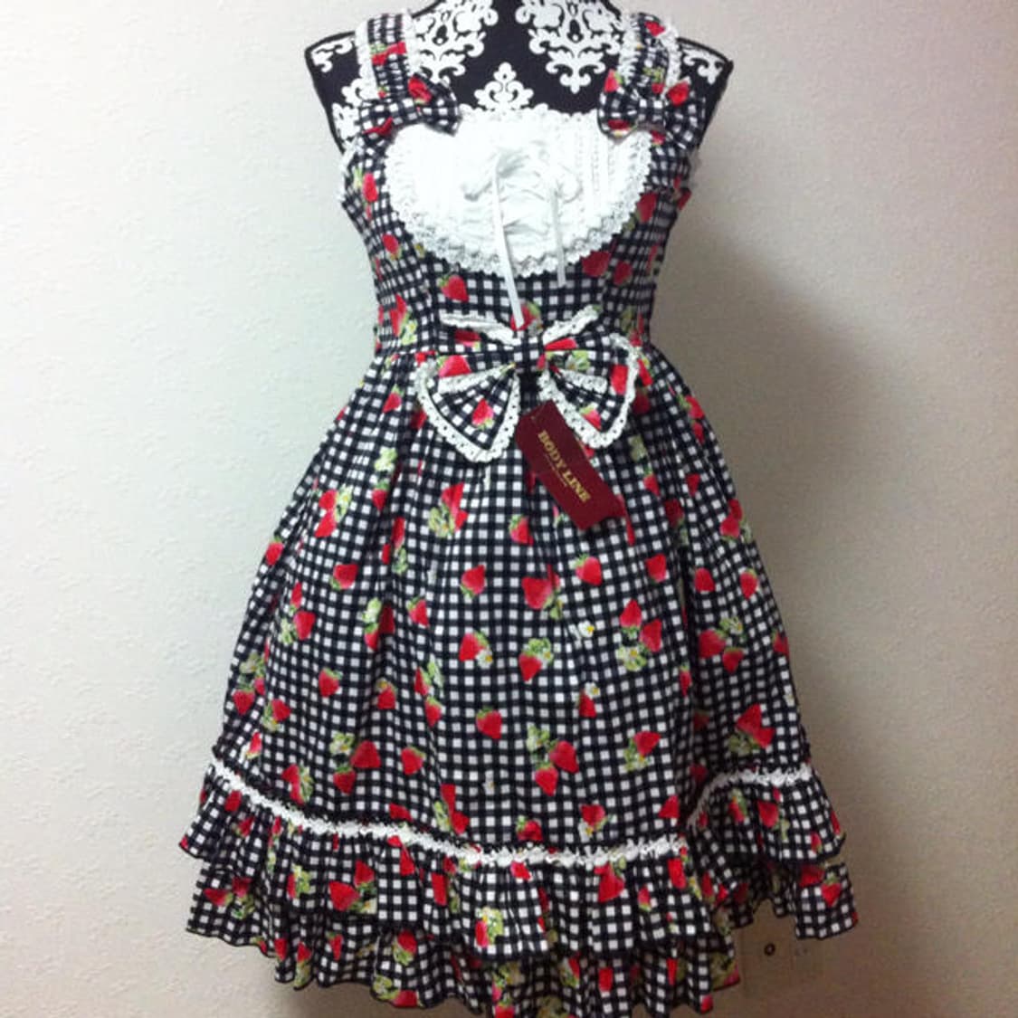 bodyline 바디라인 딸기 타탄체크 점스카 고전 로리타 상품이미지2