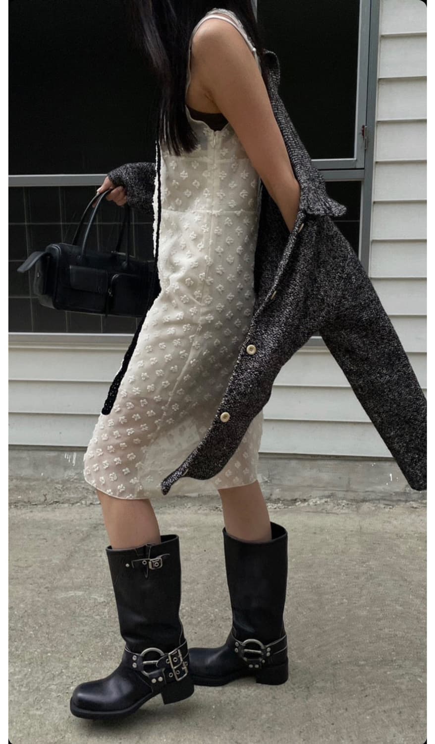 브리드 콤보 플라워 원피스 아이보리/블랙 상품이미지2