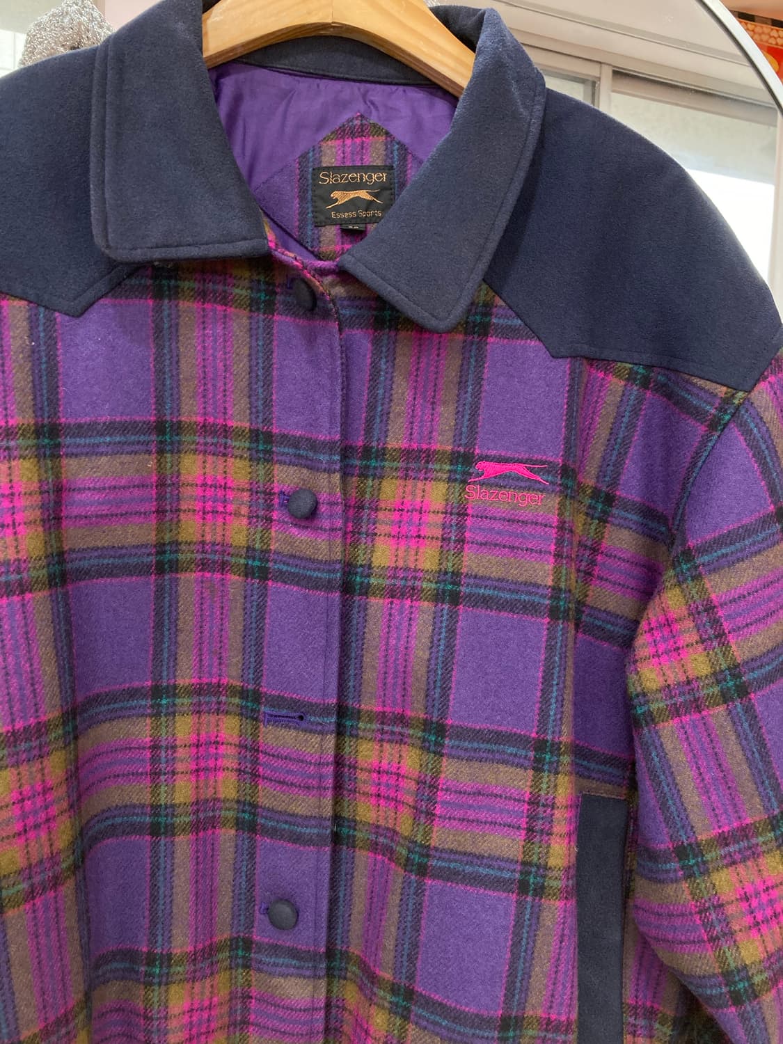 슬레진저 SLAZENGER 울 100% 퍼플 체크 자켓 상품이미지3