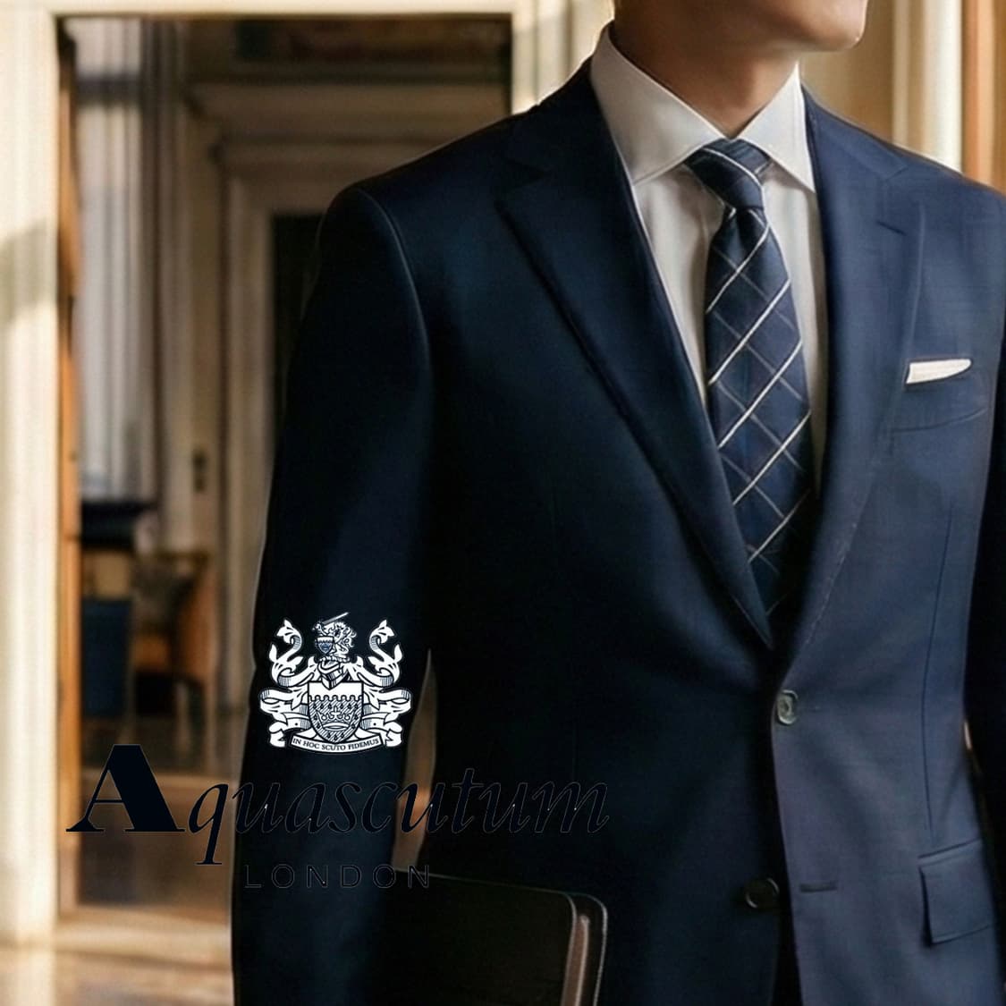 아쿠아스큐텀 실크 네이비 체크 넥타이 9cm A+등급 A19681 상품이미지1