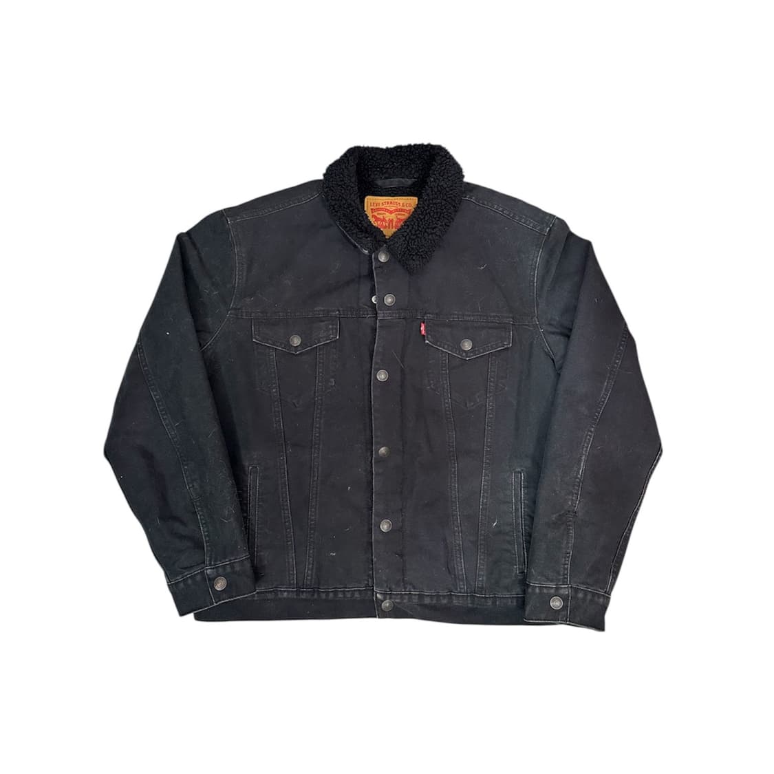 리바이스 일본판 쉐르파 안감 기모 뽀글이 흑청 데님 트럭커 청자켓 L 상품이미지5