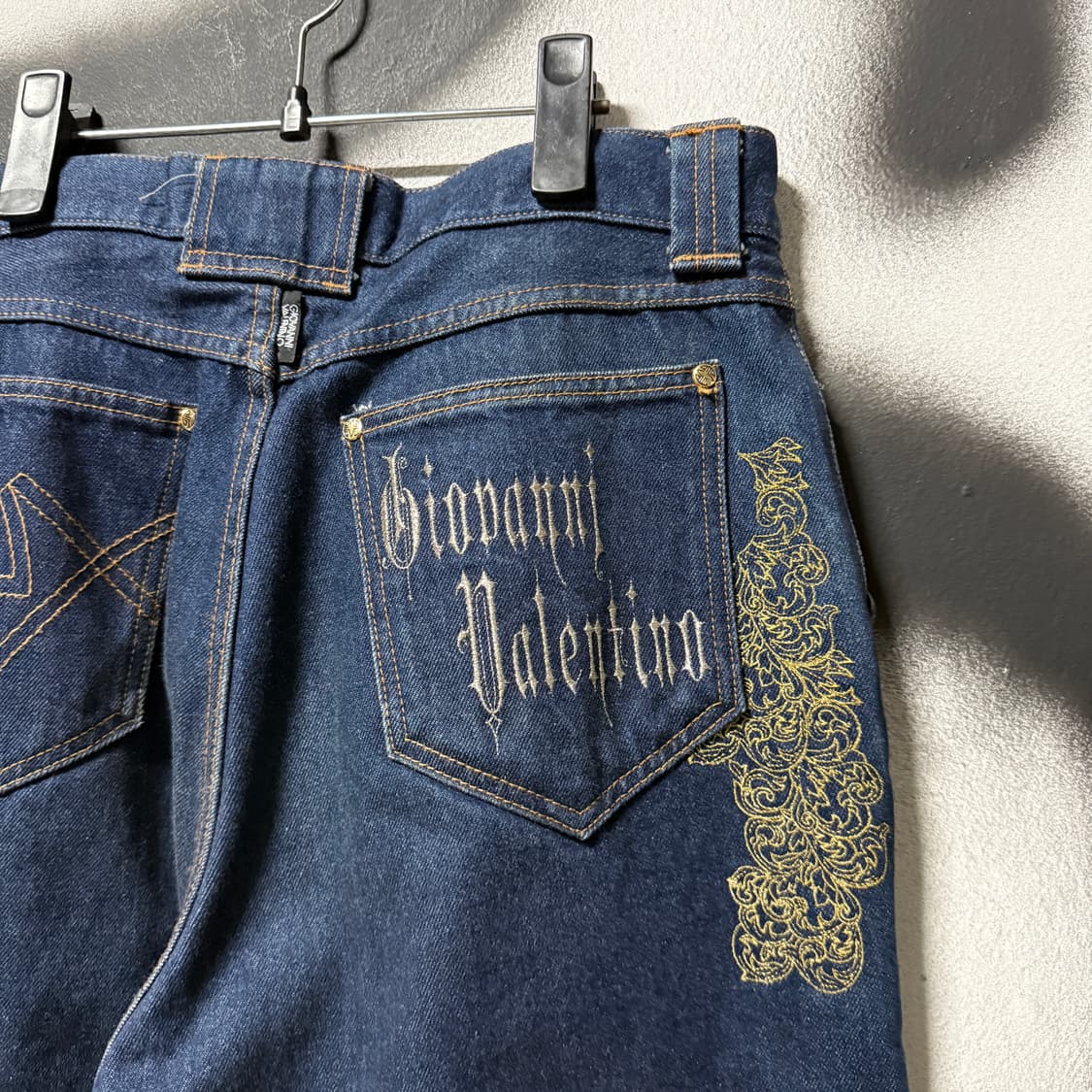 90-00s 지오바니 발렌티노 니들워크 자수 디테일 와이드 데님 팬츠 상품이미지5