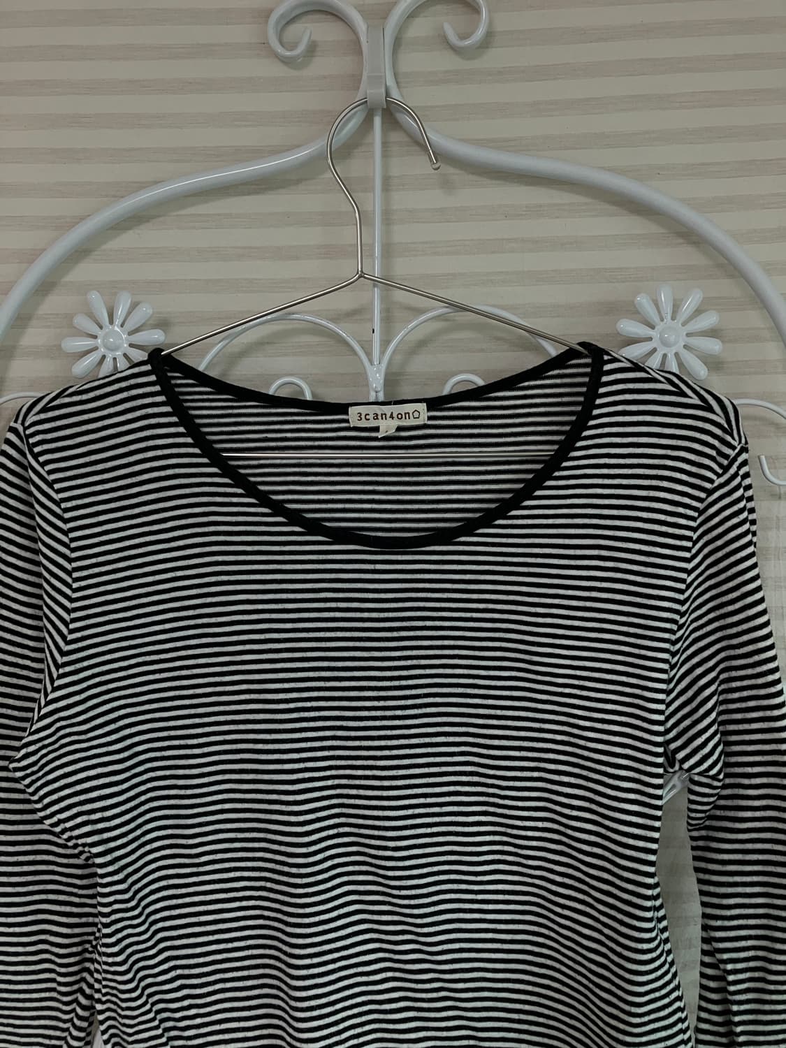 빈티지 블랙 스트라이프 7부 티셔츠 y2k 스트릿 갸루 펑키 일본빈티지 상품이미지4