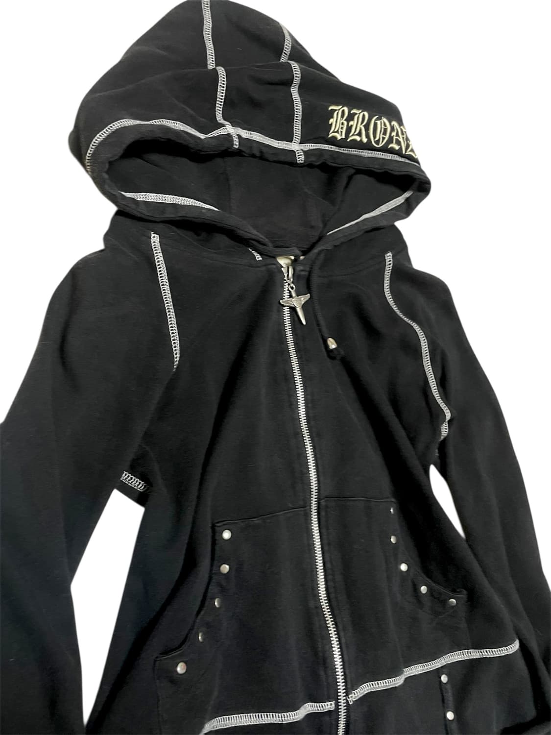 00s Vkei Cross hoodie 스터드십자가슬림후드집업핀터크롬깔 상품이미지6