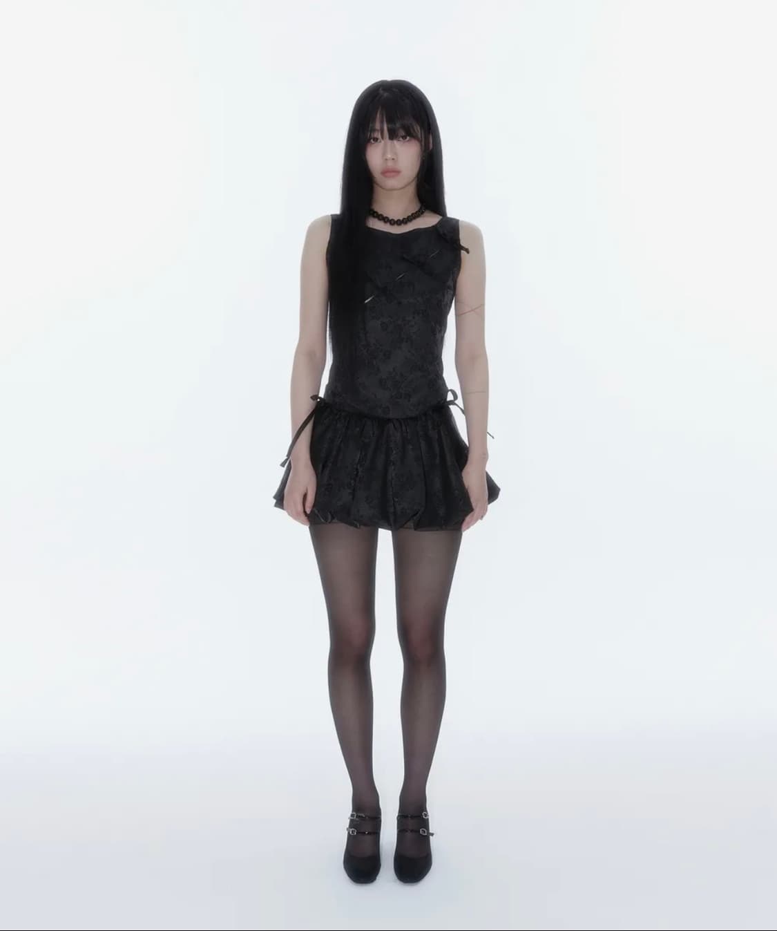 카시코 Ribbon Paneled Sleeveless Black 셋업 상품이미지2