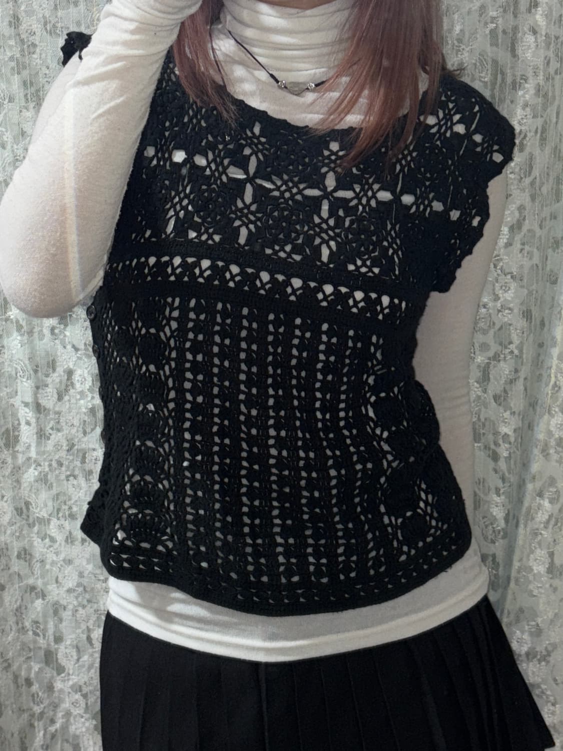 Black crochet vest 상품이미지5