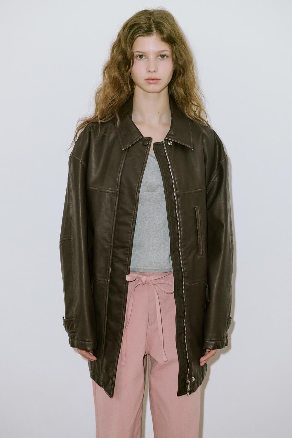Washing Leather Half Jacket - Brown 상품이미지1