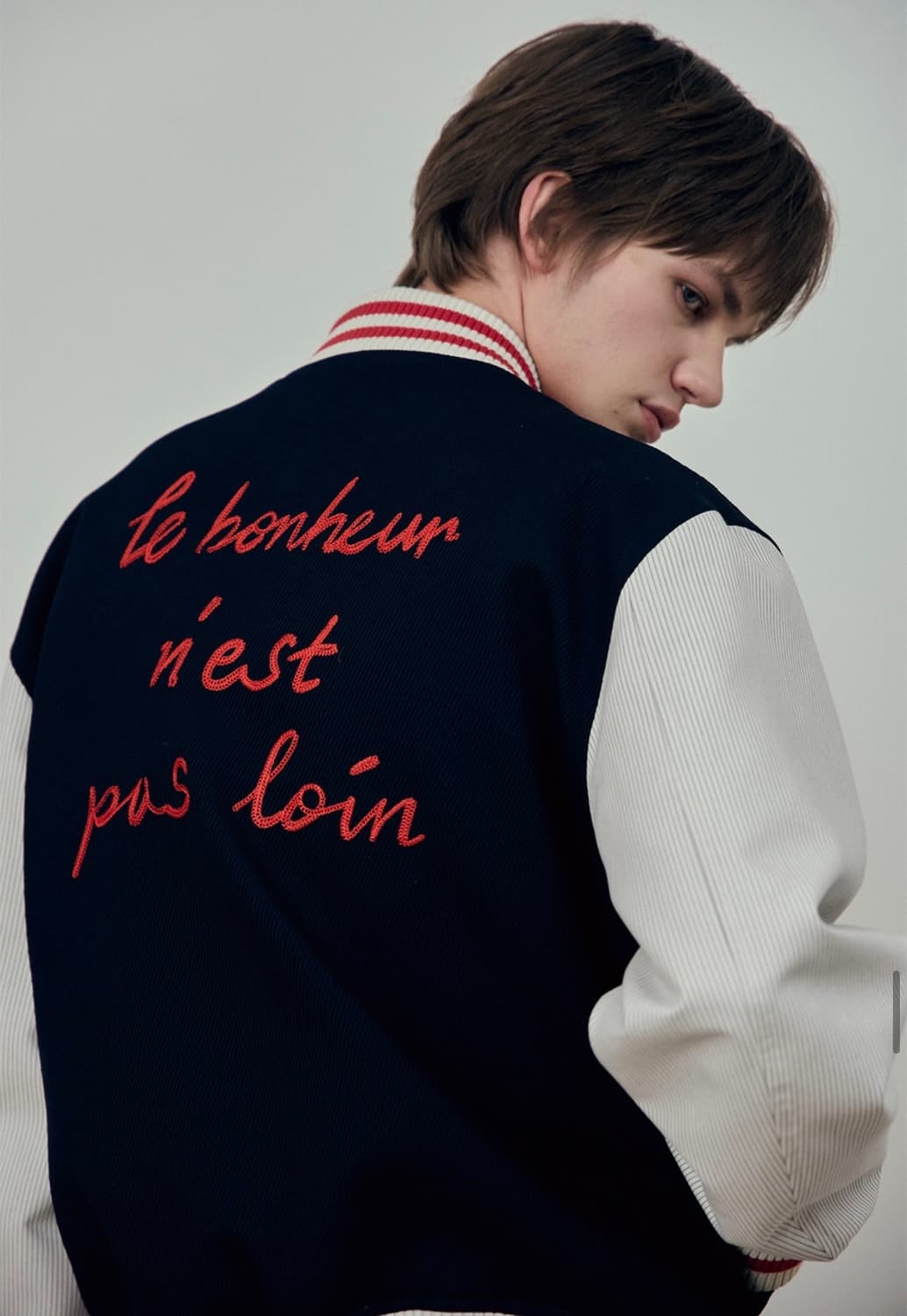 [L] STU 엠브로이더리 울 스트라이프 바시티 자켓 상품이미지3