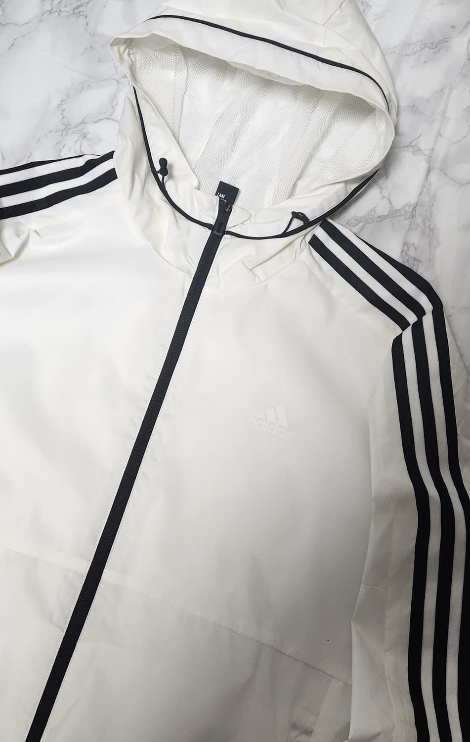 2XL 아디다스 삼선 흰검 화이트로고 바람막이 후드 자켓 상품이미지2