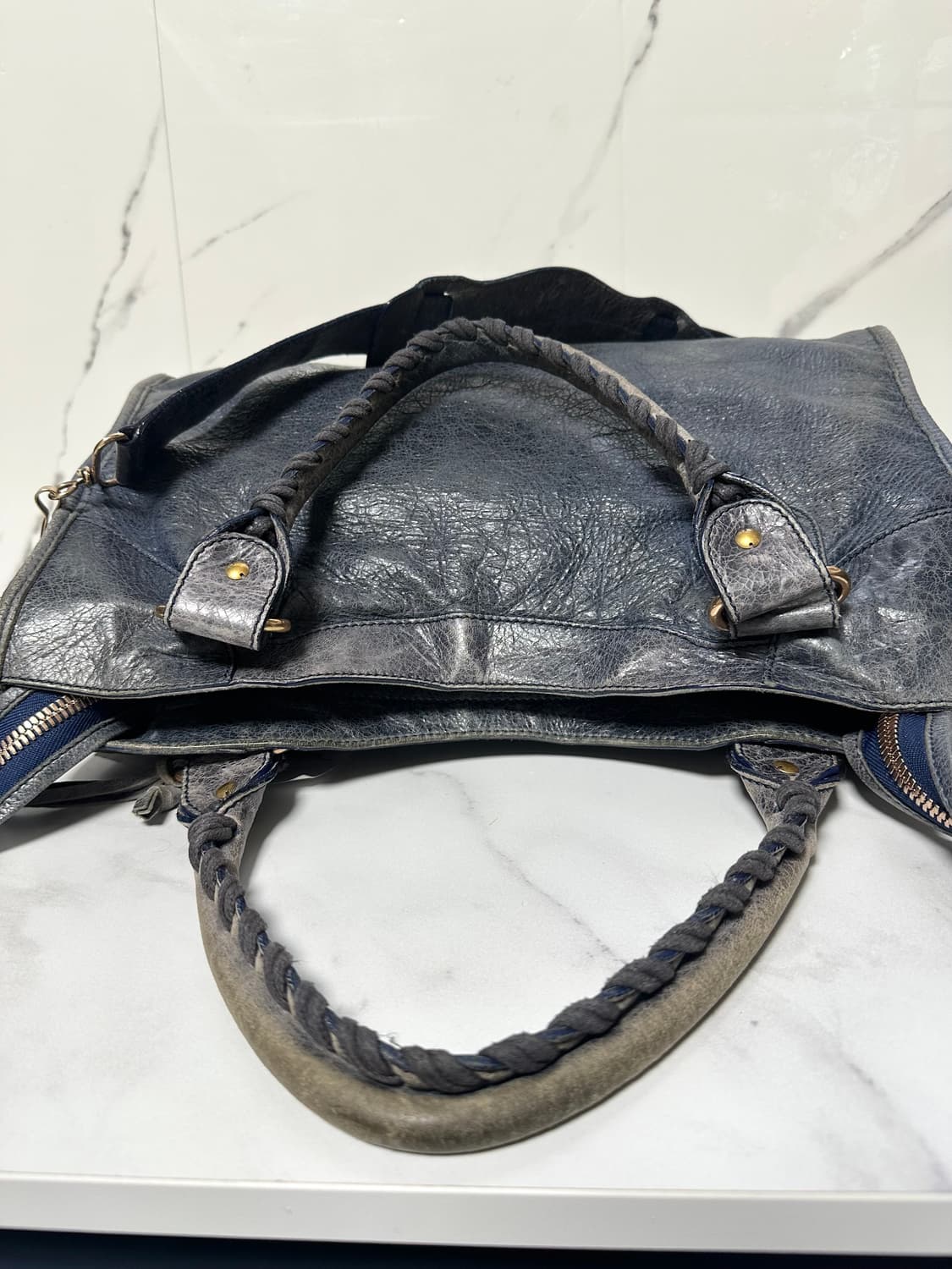 [A 정품] 발렌시아가 자이언트 시티 모터백 블루 카키그레이 상품이미지5