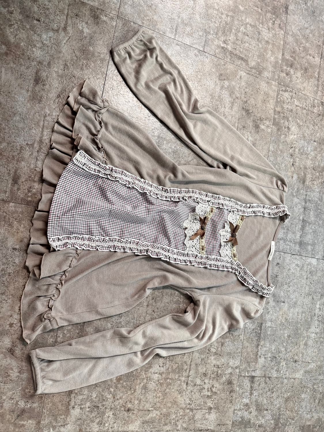 하프 버튼 가디건 리본 레이어드 패치 워크 원피스 3pcs SET 상품이미지7