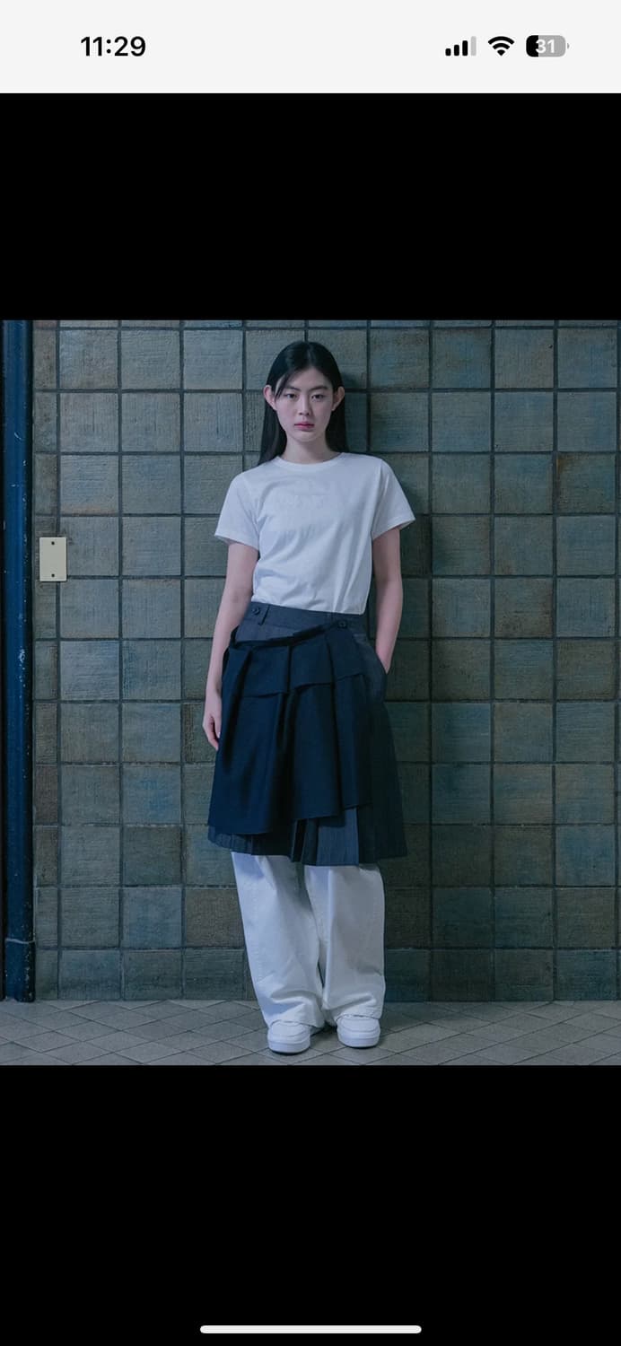 오헤시오 레이어드 플리츠 스커트 (차콜, 1size) 상품이미지1
