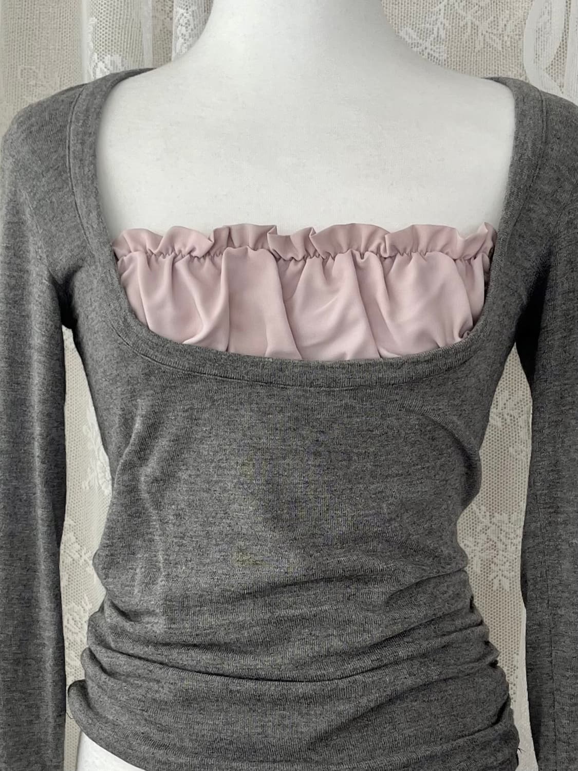 M) 쓰리타임즈 샤론 레이어드 티 그레이 상품이미지4