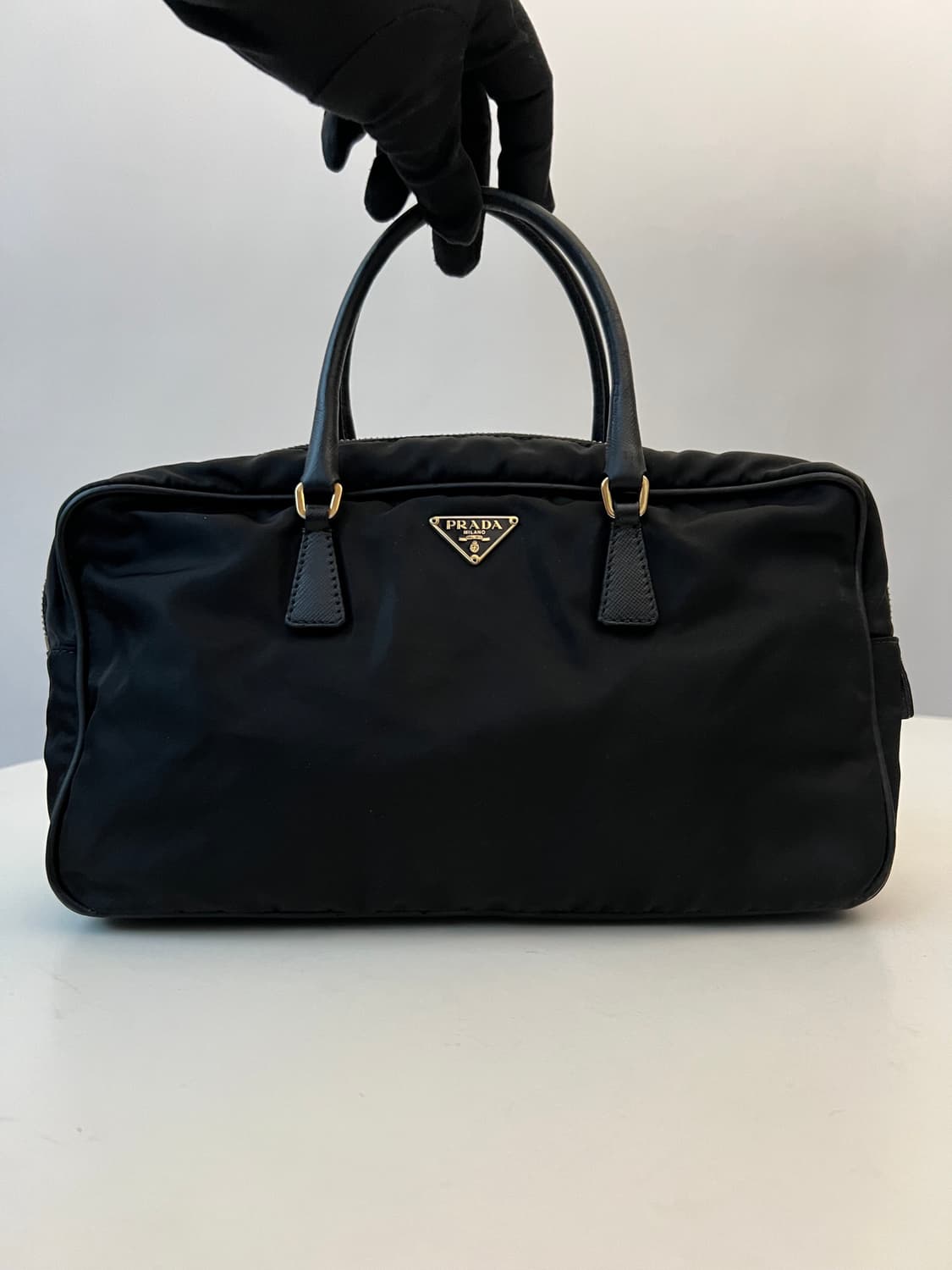 (빈티지) 프라다 블랙 포코노 미니 볼링백 상품이미지1