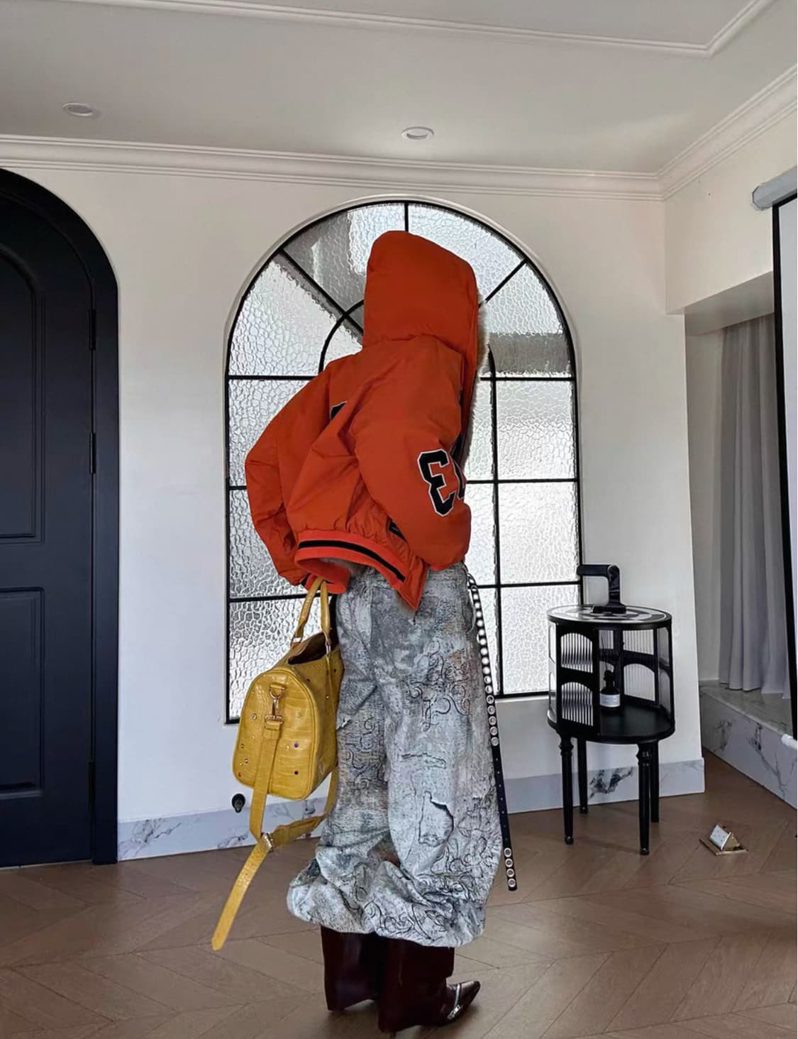 Orange Fur-Lined Patch Hooded Jacket  상품이미지7