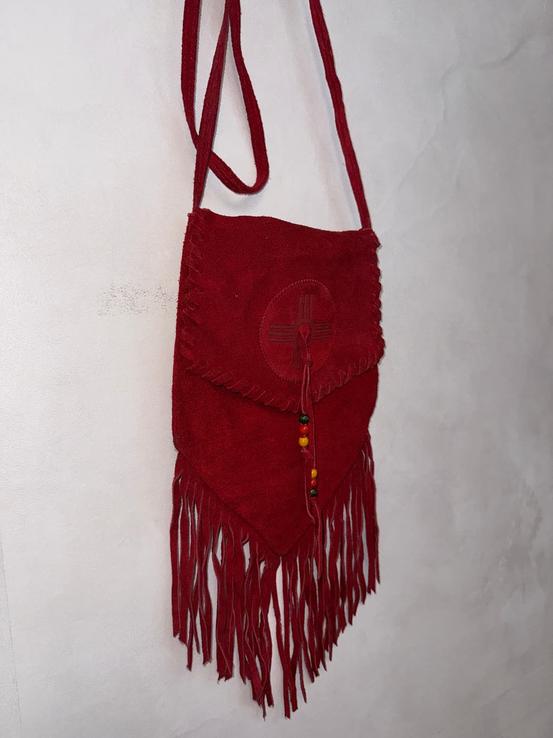 Burgundy suede western fringe cross bag 상품이미지3