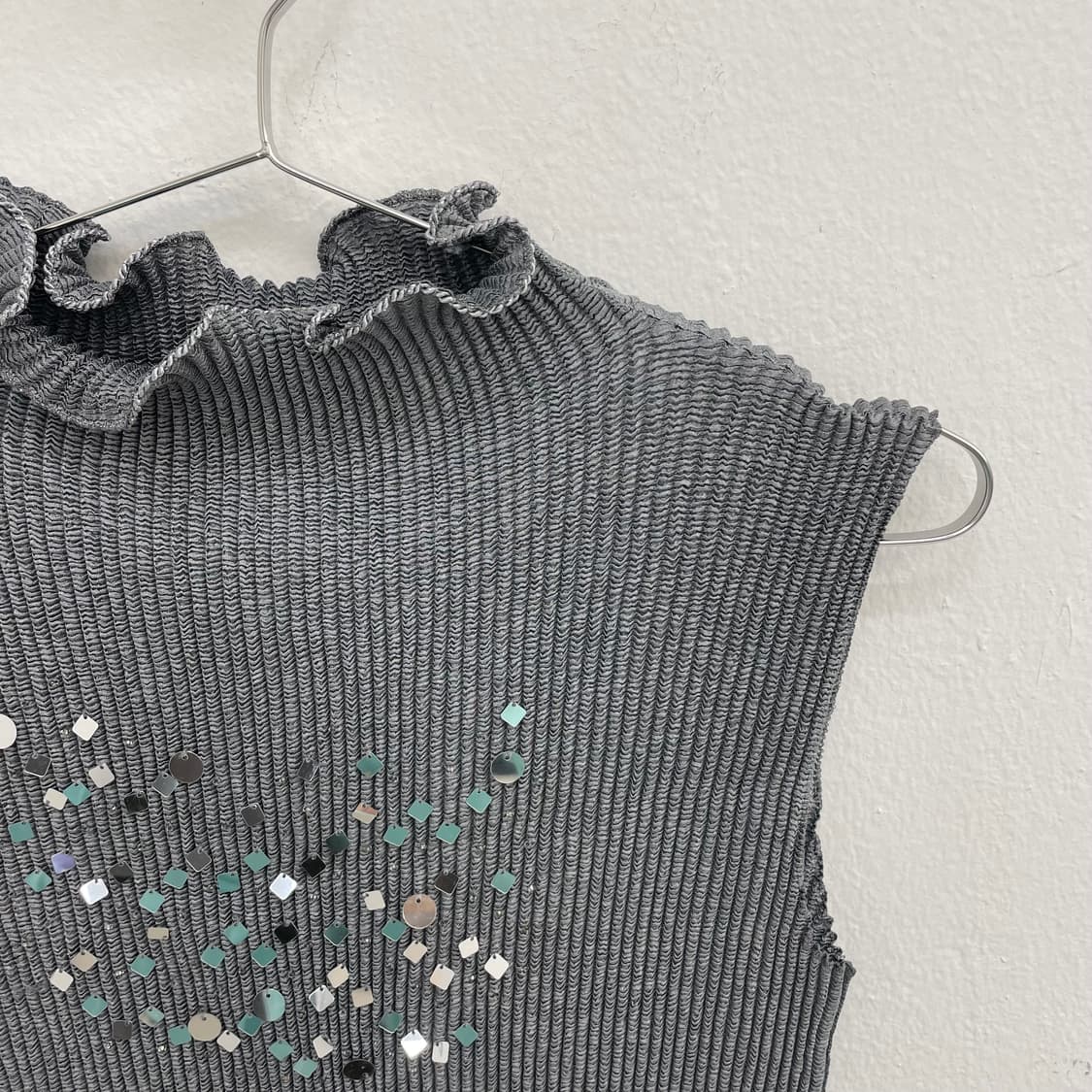 Specchio glitter sequin ribbed neck top 상품이미지4