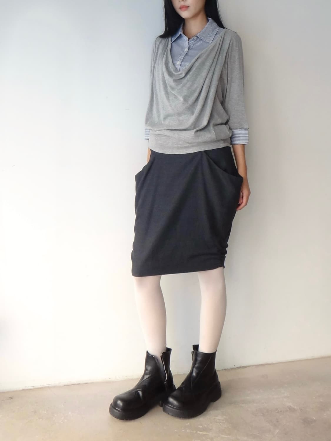 Stripe drape top / grey 상품이미지5