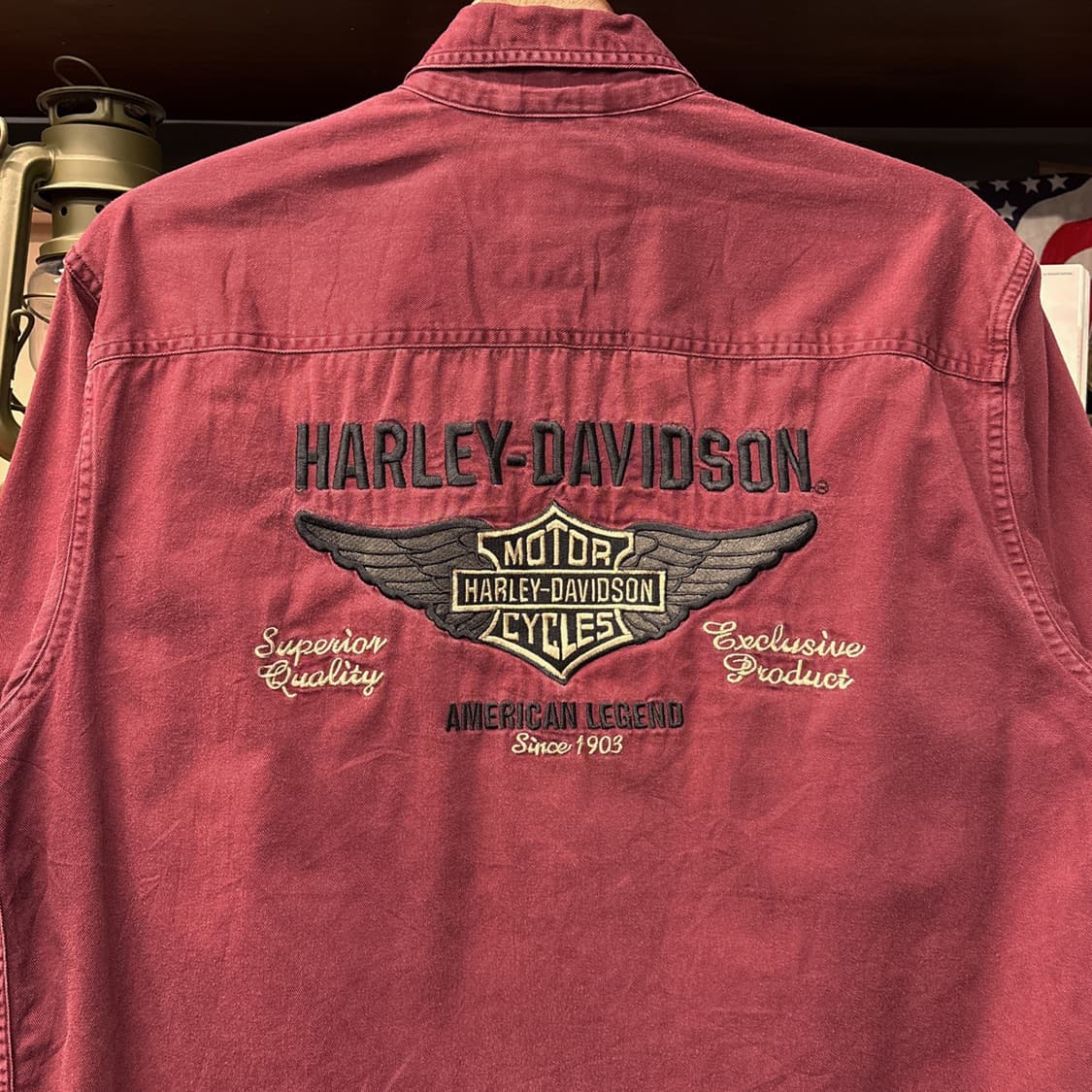 00s 할리데이비슨 헤비코튼 버건디 워크셔츠 스냅버튼 N959 상품이미지6