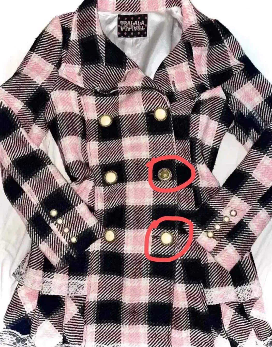 트랄라라Tralala 고전 검핑 핑크 레이스 리본 체크코트 상품이미지2