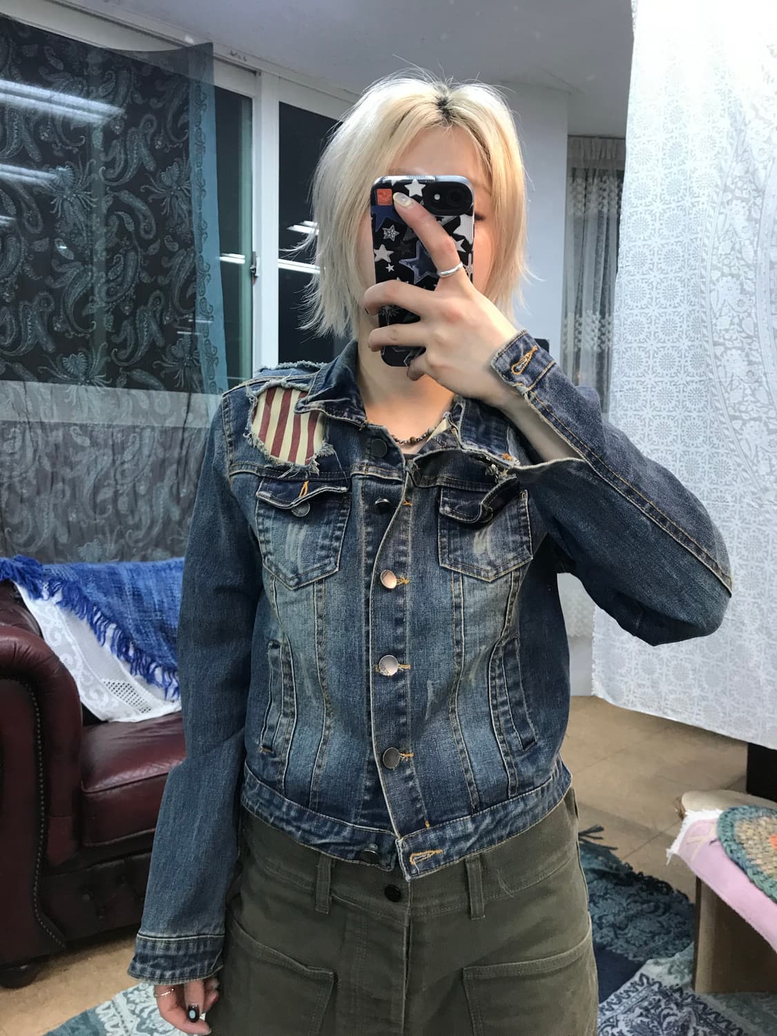 빈티지 성조기 디테일 데님 트러커 자켓  상품이미지2