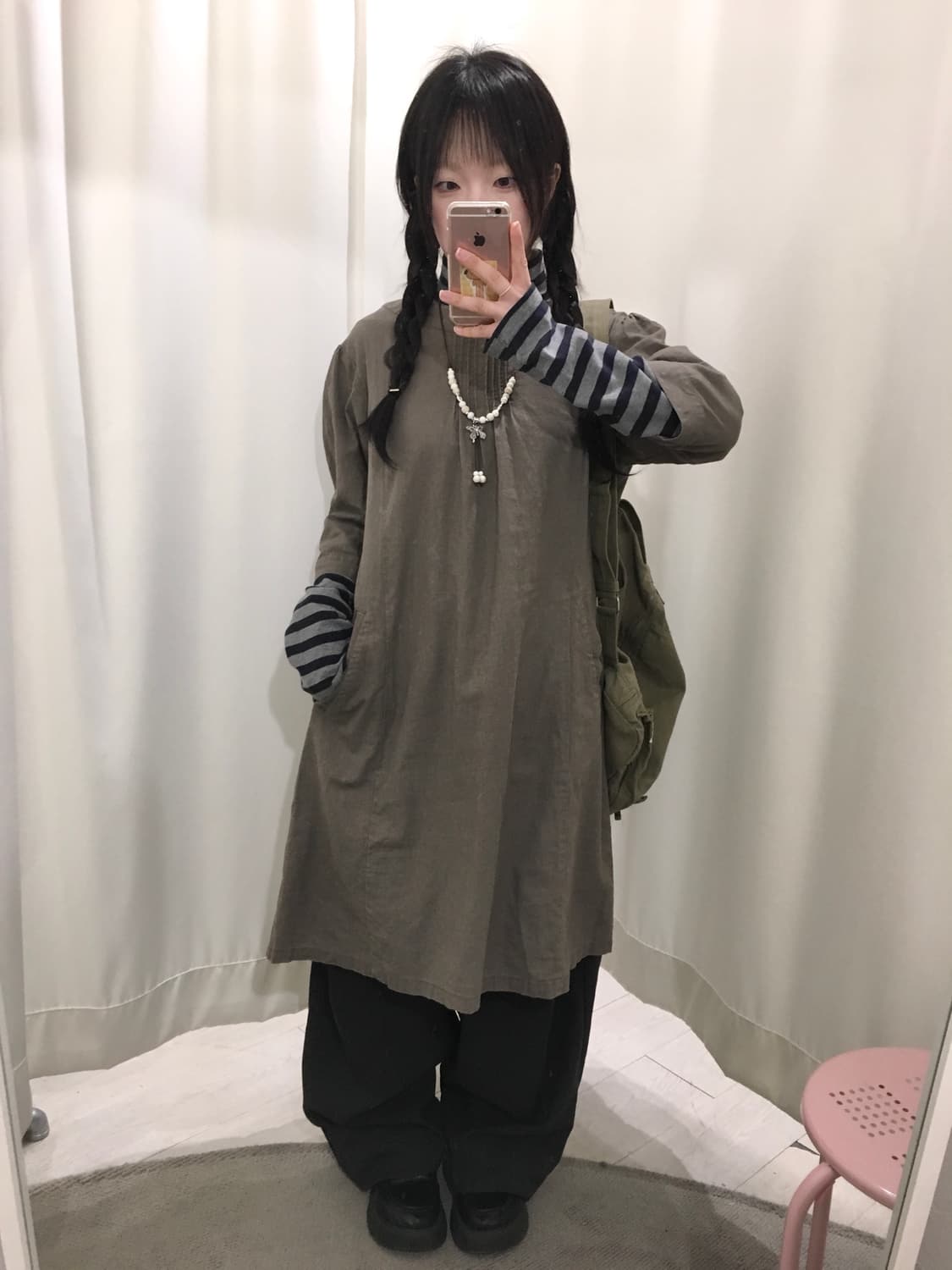 stripe long sleeve + button ops set 상품이미지2