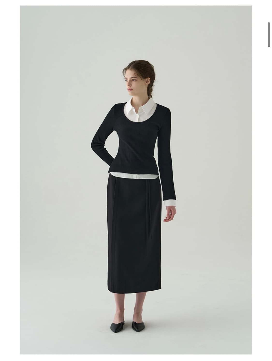 (새상품)(S) 드로우핏 우먼 포엠 레이어드 카라 셔츠 탑 [BLACK] 상품이미지4