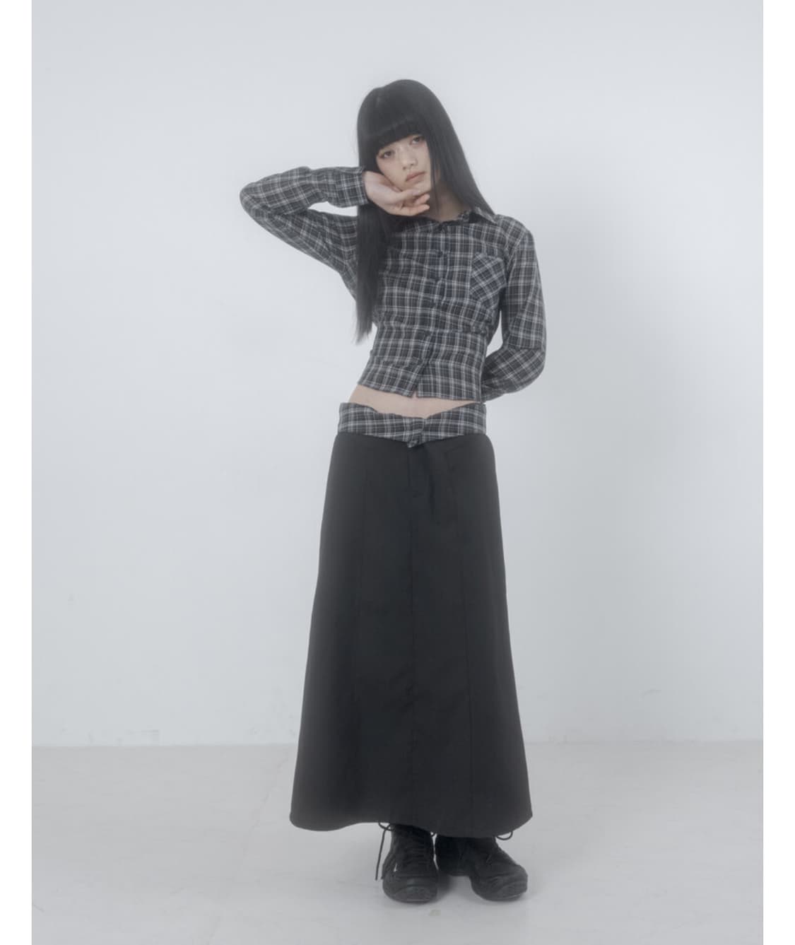 Folded check maxi skirt 001 폴드 체크 맥시 스커트 상품이미지2