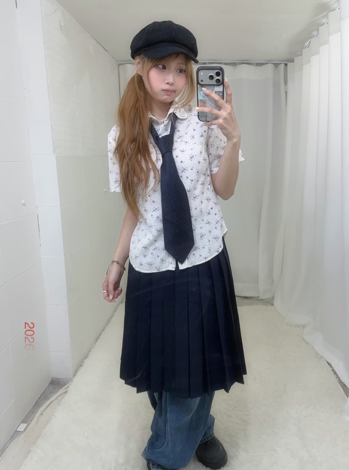 데일리 잔꽃 모리걸 셔츠 프레피 네이비 여름 코디세트 상품이미지1