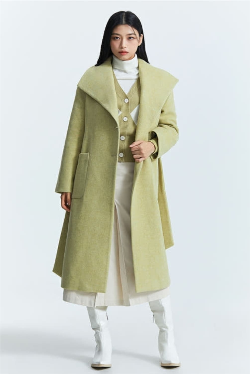 미쏘 MIXXO 카라 변형 빅카라 벨티드코트 (라이트그린)s사이즈 새제품 상품이미지5