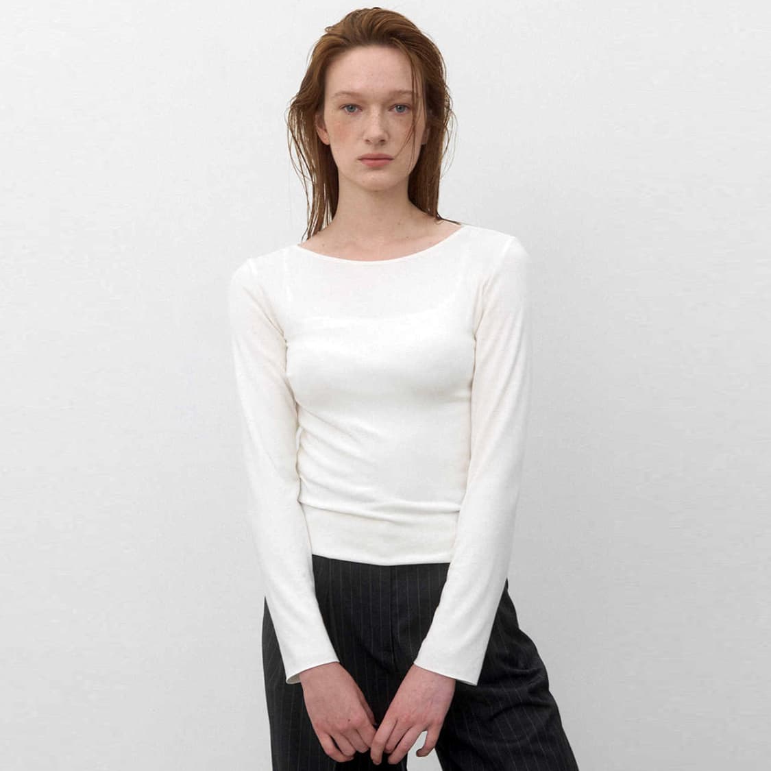 아틀리에나인(Atelier Nain) 보우트넥 티셔츠 55-66 새상품 상품이미지1