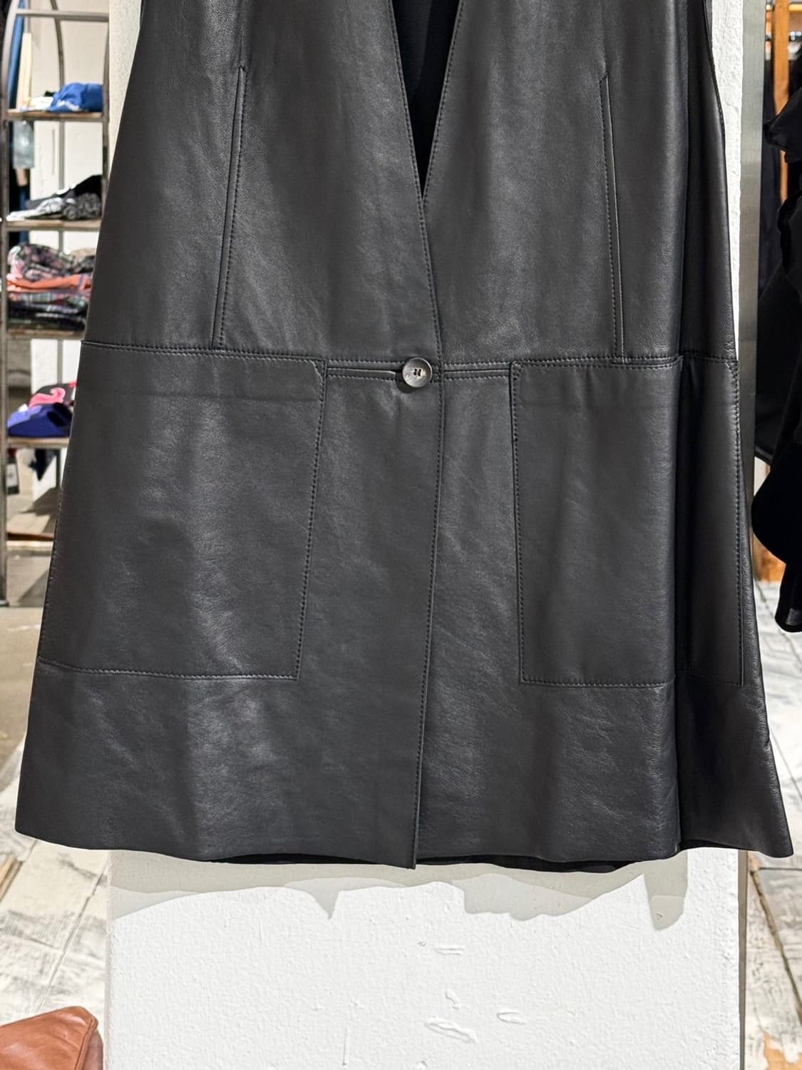 헬무트랭 블랙 램스킨 레더 롱 베스트 상품이미지3