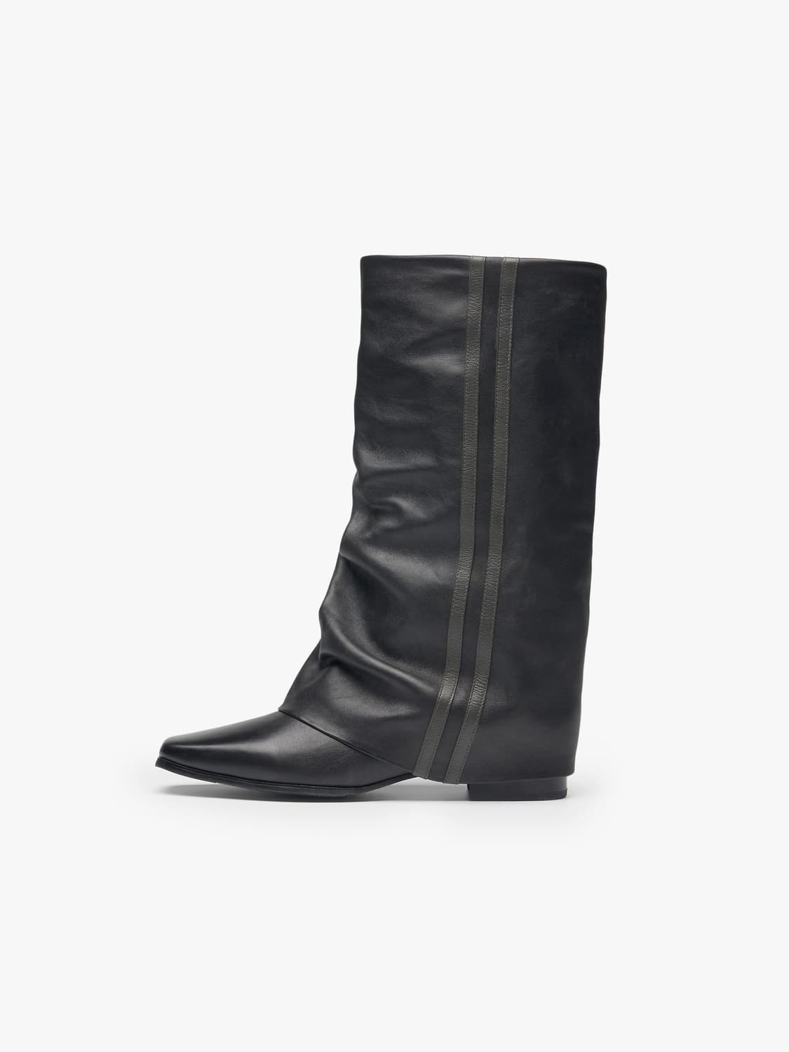 루즈슬립오버 허그 카우 레더부츠 차콜 상품이미지1