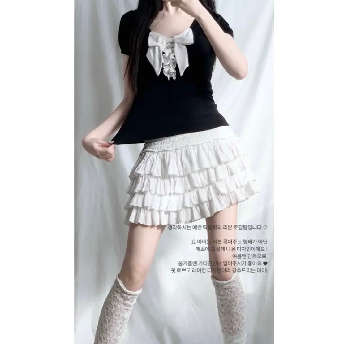 일브 히메갸루 오월빈티지 블랙 왕리본 로걀탑 블라우스 핀터리즈리사엑시즈팜 상품이미지2