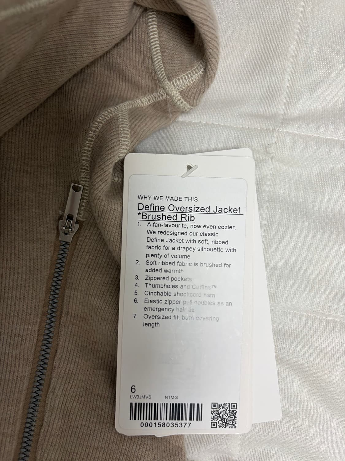 룰루레몬 디파인 오버사이즈드 재킷 브러시드 리브드 6 새상품 판매합니다 상품이미지2