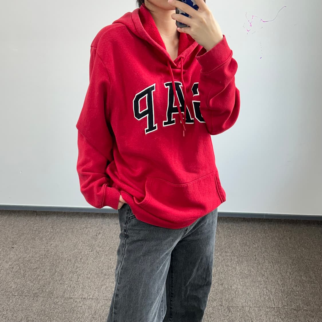 Gap 갭 블랙로고 레드 후드티 상품이미지2