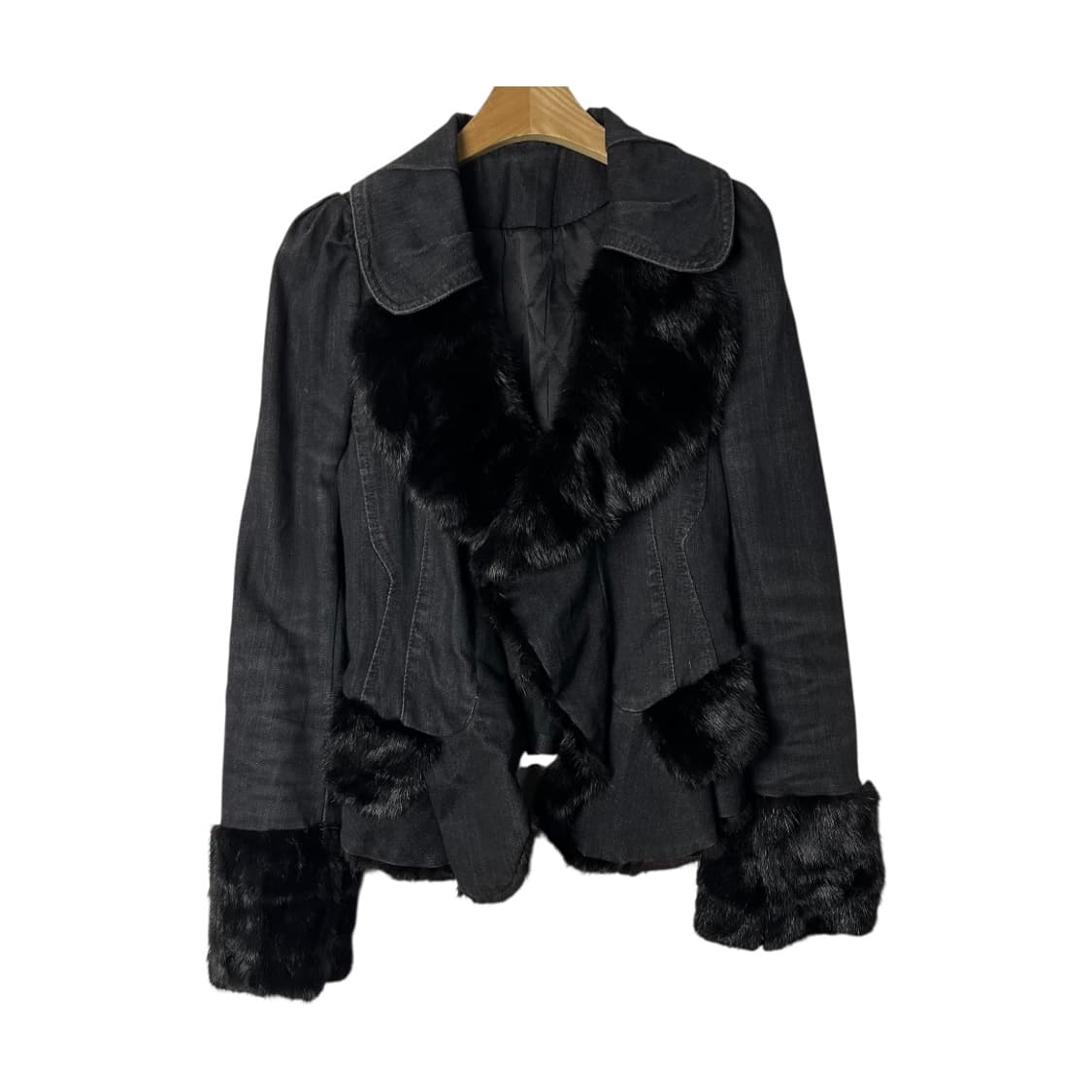 [VTG] 데님 앤 밍크퍼 드레이프 자켓 상품이미지1