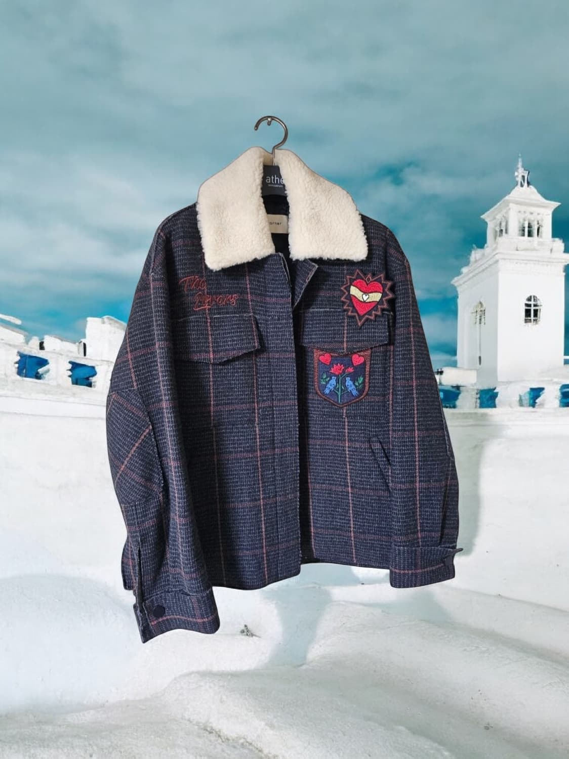 앳코너 양털카라 와펜 체크 여성자켓 | 유니크 포인트 | 55~66 상품이미지1