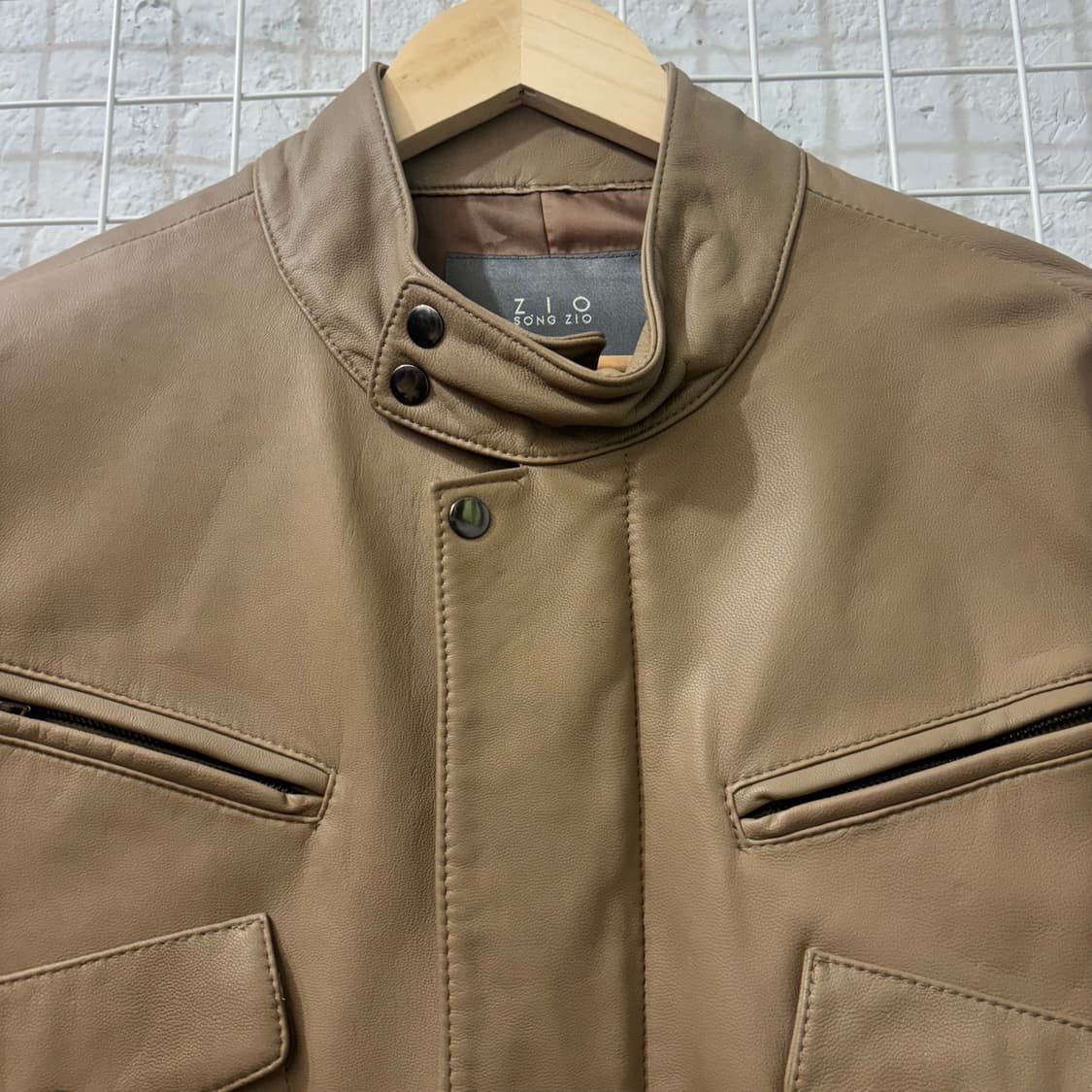 송지오 베이지 브라운 램스킨 레더 자켓 54 XL 상품이미지5