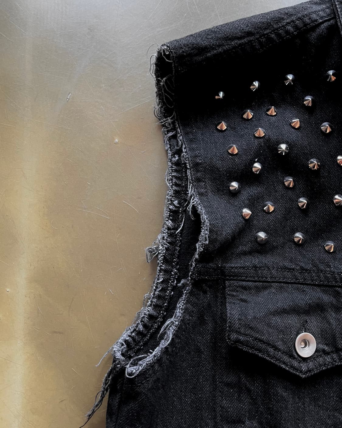 Jpn Vintage Metal Stud Trim Denim Vest 상품이미지6