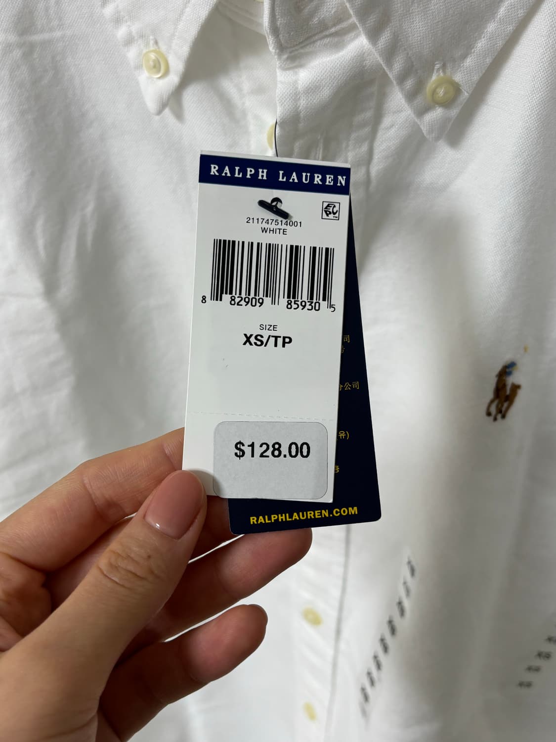 미국 폴로 랄프로렌 화이트 셔츠 XS 새상품 정가 $128 상품이미지2
