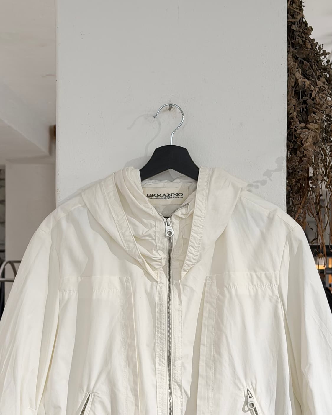 설비노 화이트 나일론 게더링 슬리브 후디 자켓 상품이미지4