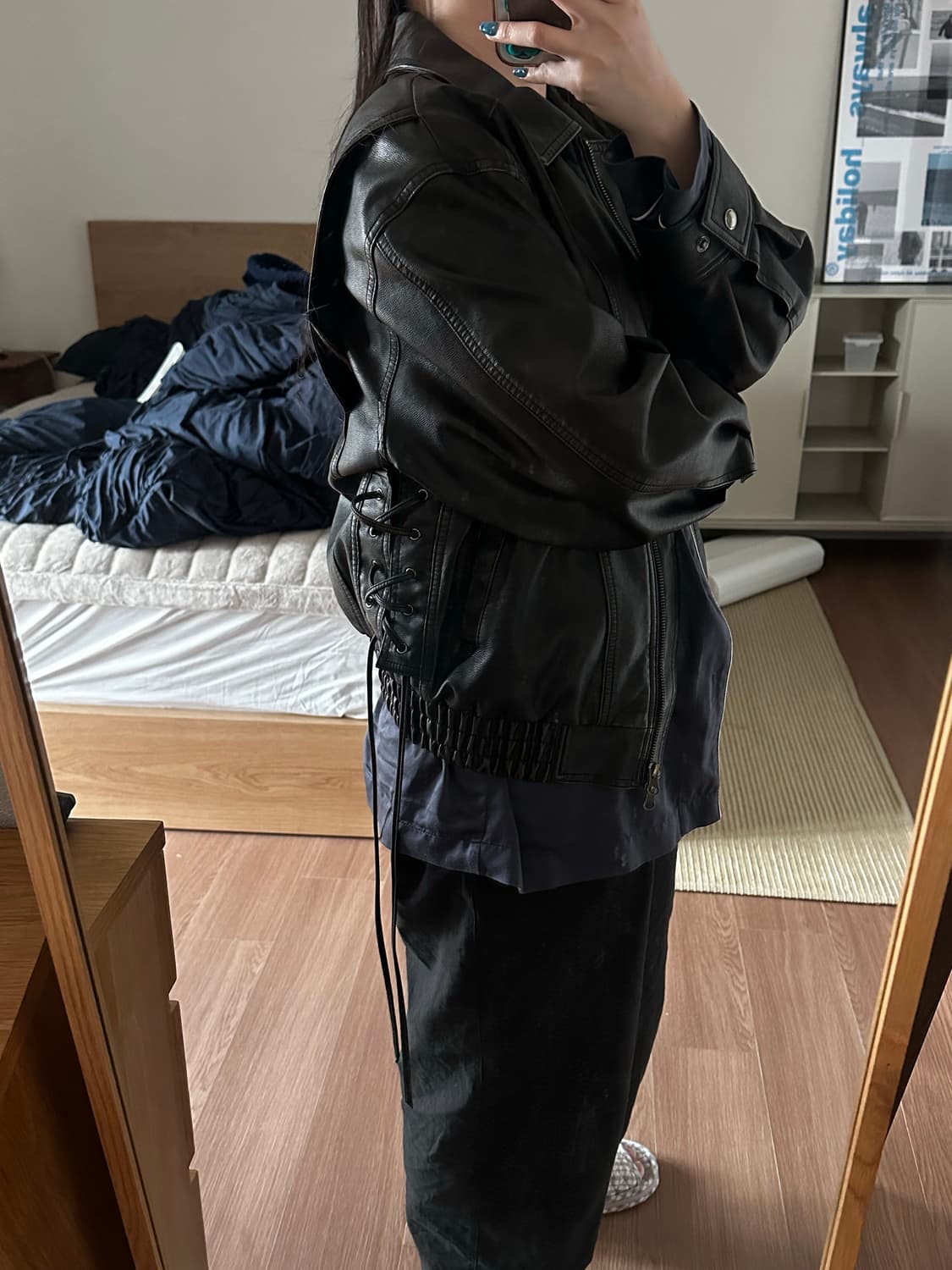 빈티지 레더 봄버 자켓 상품이미지3