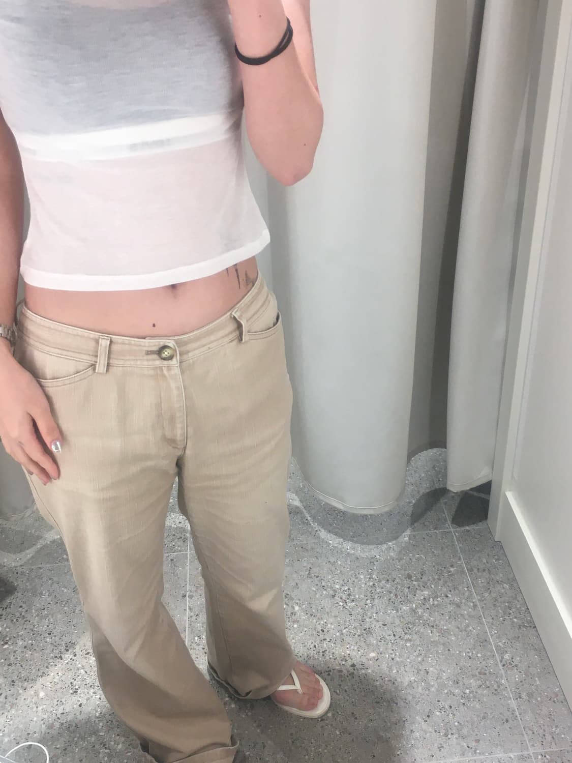 베이지 포켓 지퍼 y2k 세미 부츠컷팬츠 상품이미지1