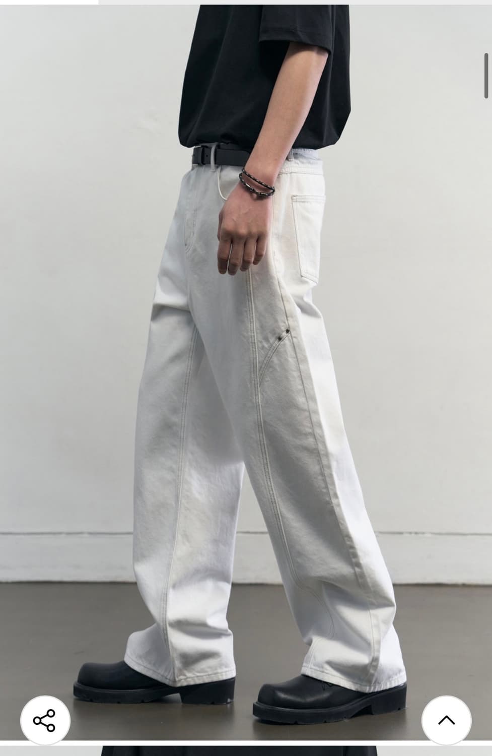 (새상품)(L) 알리스 스티치드 커브 와이드 데님 팬츠 [오프화이트] 상품이미지4