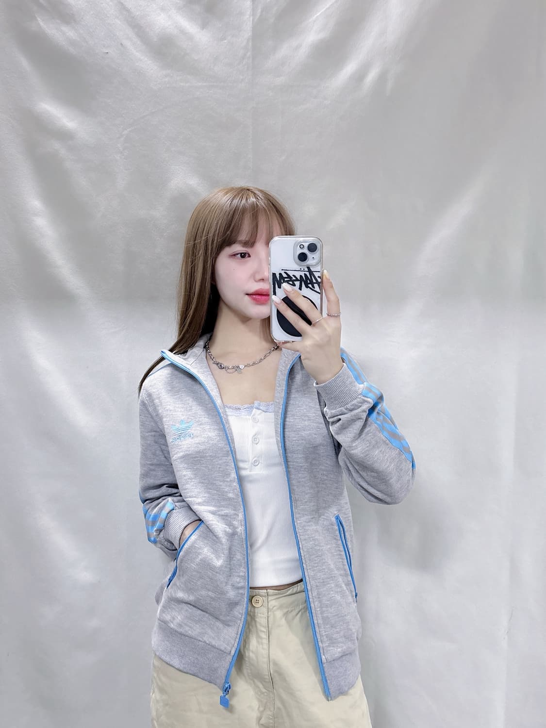 아디다스 그레이 베이비블루 코튼 트랙탑  상품이미지2