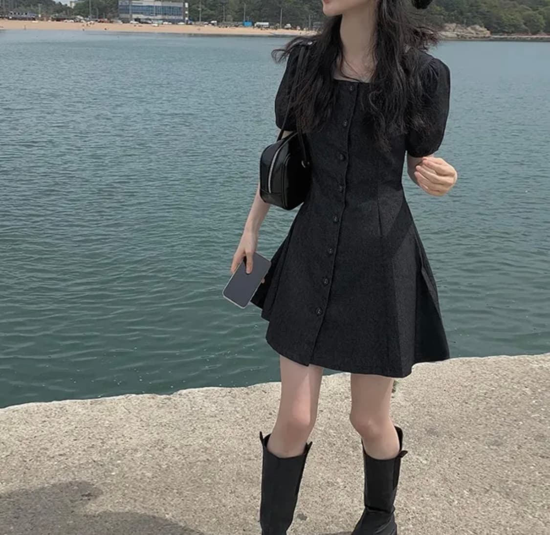 애니원모어 흑청 데님 원피스 상품이미지1