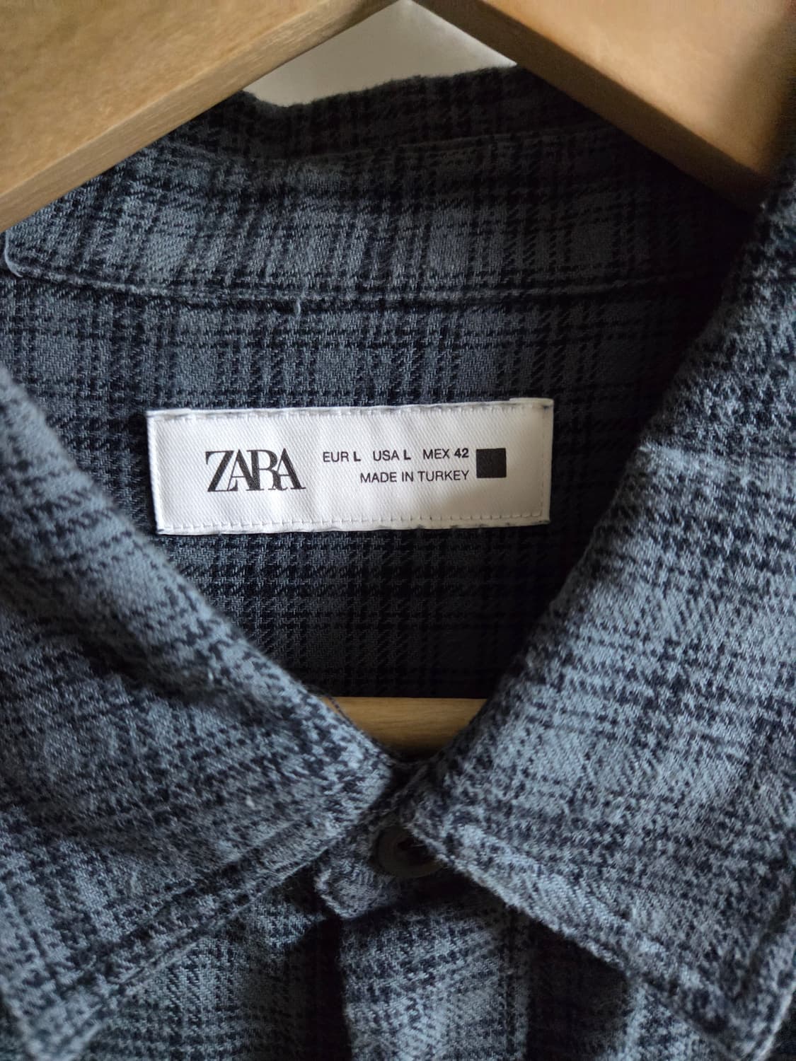 자라 ZARA 블루 체크 코튼 셔츠 XL 상품이미지3